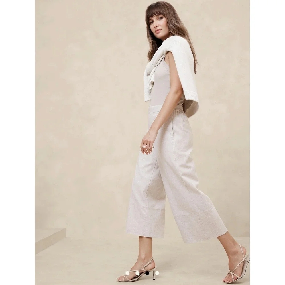 New Banana‎ Republic Pants XL Wide Leg Cropped Easy Linen Blend Flowy Black NWT
